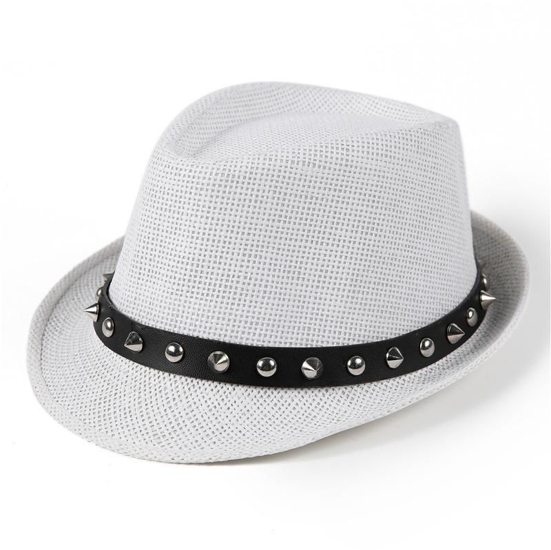 Hat Women's Summer Fashion British Top Hat Breathable Sun Hat Rivet Jazz Hat Men's Trend Straw Top Hat