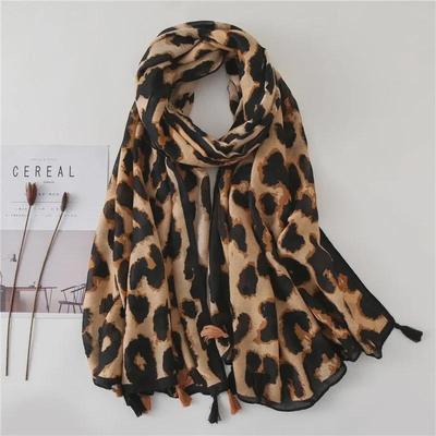 Korean Leopard Print Scarf Shawl: Dual-Purpose, Long, Cotton & Linen, Winter Neckwear for Female Students