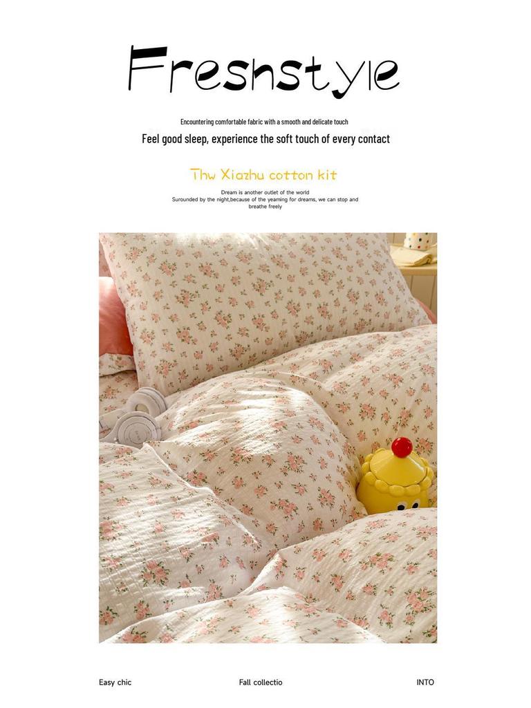 Class A Double Layer Gauze Bedding Set: Bubble Comforter Cover with Washed Cotton for Student Dorms, 3 or 4 Pieces.