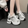 Fashion New 2024 Winter Warm Plush Chunky Leather Sneakers Women Lace-up High Platform Sports Dad Shoes 10CM Heels Fur Snow Shoes Woman