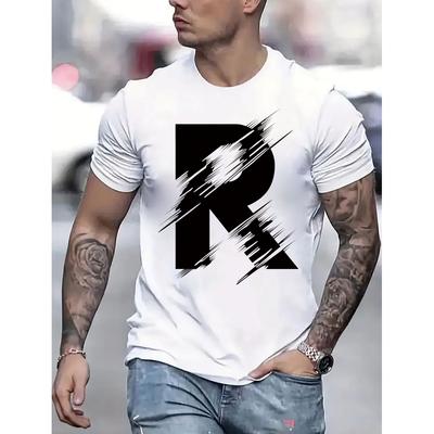 Herren Minimalistisches R-Buchstaben Grafik-T-Shirt Lässig Rundhals Kurzarm Reguläre Passform Baumwollmischung Streetwear Tee
