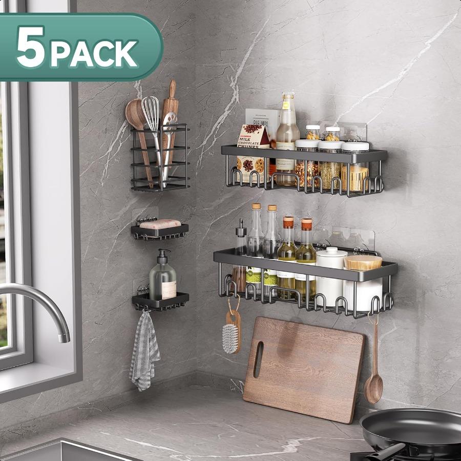 5Pack Shower Caddy Rustproof and WaterResistant Kitchen Sink Organizer Large Capacity Spice Rack WallMounted Storage Shelves fo