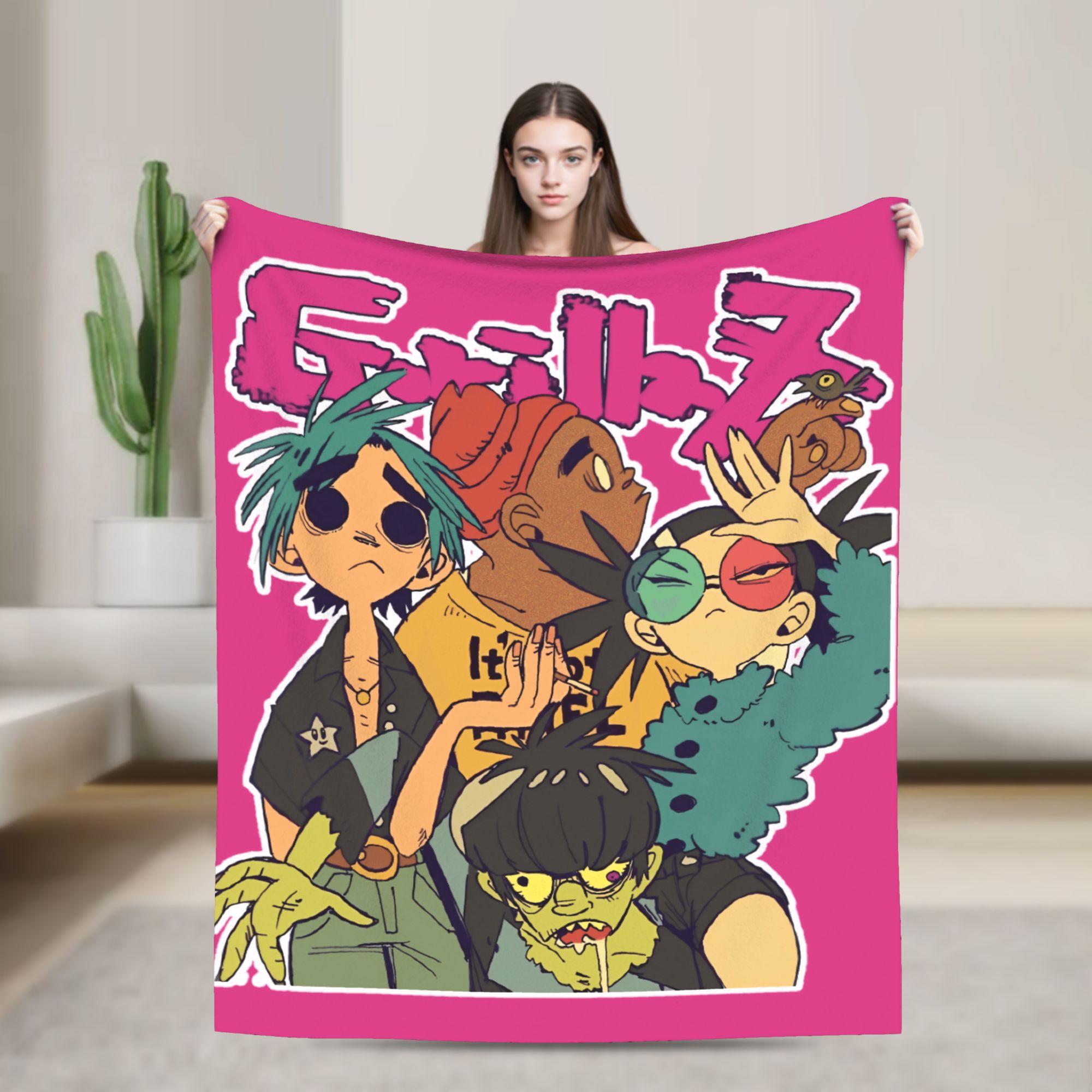 Music Band Gorillaz Crew Flannel Blanket Soft Throw Blanket for Outdoor Airplane Travel Fashion Bedspread Sofa Bed Cover 75X95CM