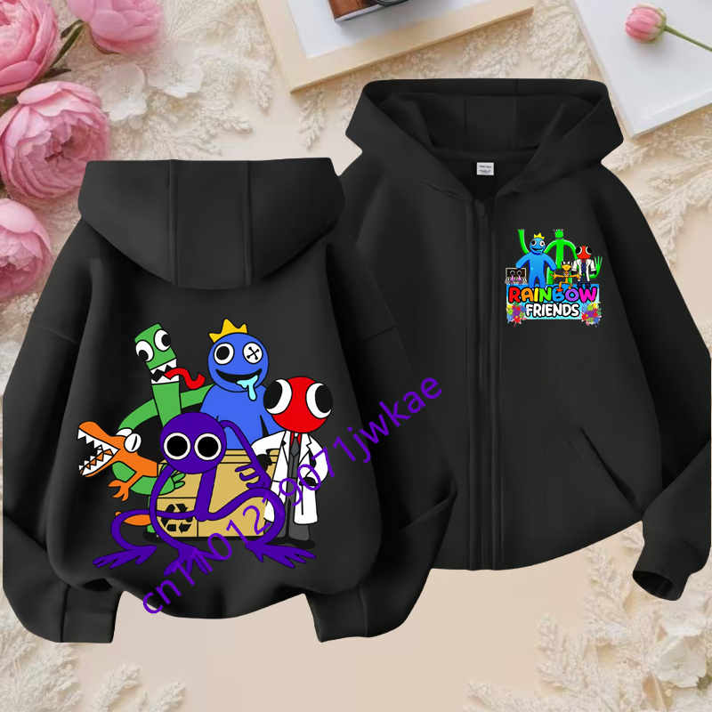 Rainbow Friends Kreslený Sportovní Plný Design Přívěsků Dětská Podzimní a Zimní Větruodolná Vysoce Kvalitní Dlouhý Rukáv Mikina na Zip
