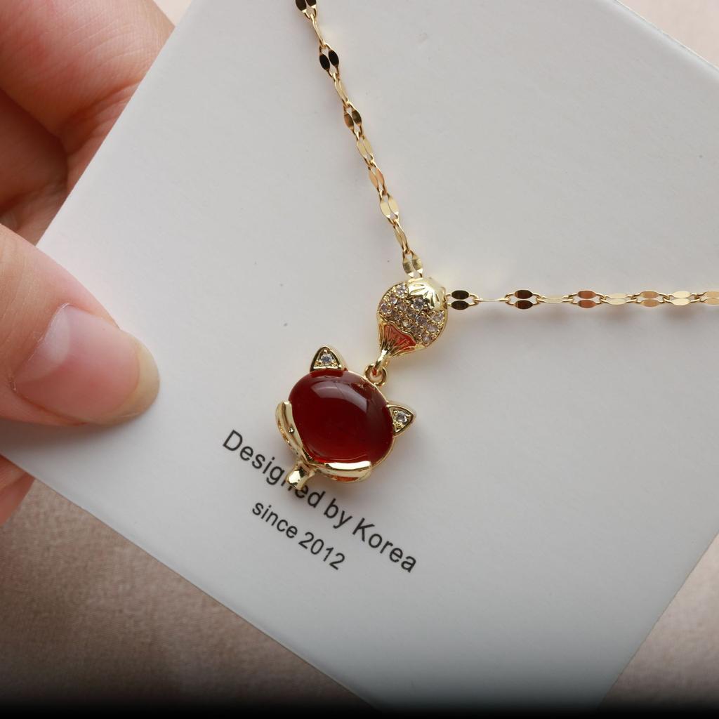 Little Fox Rose Gold Clavicle Chain Titanium Steel Short Necklace Female Tide Non-Fading Neck Chain Versatile Pendant