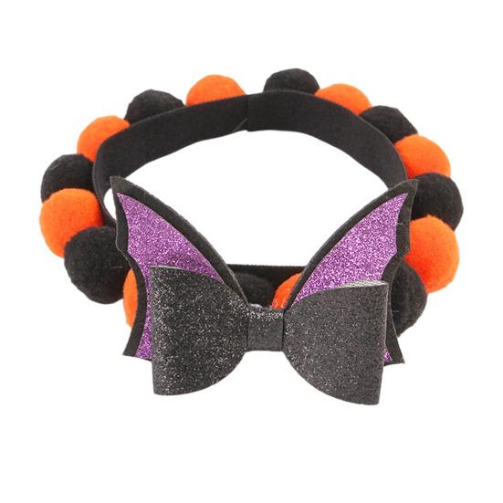 Witch Bat Pumpkin Collar Halloween Pom-pom Cat Collar, Adjustable Cute Dog with Decorations Orange And Black Pom-poms for Cats Dogs Photogenic