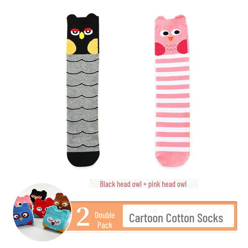 Kids' Cute Cartoon Knee-High Socks for Spring & Autumn - Mid-Tube, Long Pile Socks for Girls & Babies