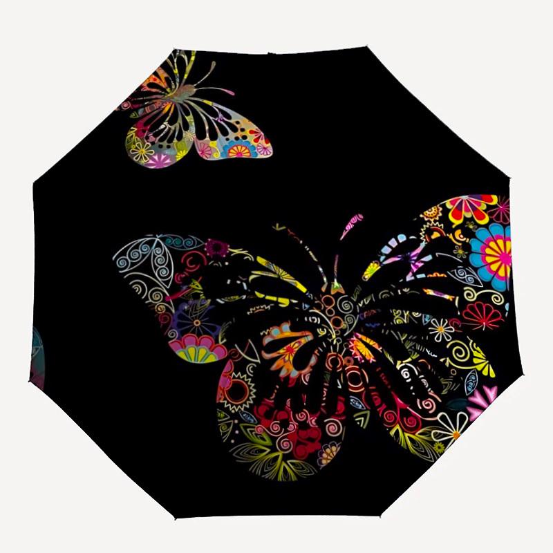 

1pc Butterfly Print Automatic Open/Close Umbrella, Compact Travel Umbrella, 8-Rib Sturdy Frame - Ideal Gift for Friends yy251118115