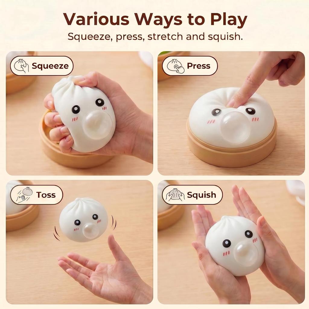 Squeeze Bubble Bun Toy Stress Relief Squishy Emotion Bun Funny Fidget Toy For & Adults Anxietyrelief