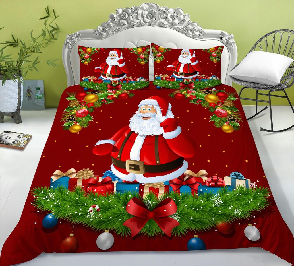 Christmas Bedding Santa Claus Quilt Cover Pillow Cover Bedding Set Duvet Cover Full Size Single/Double Bed Home Decoration