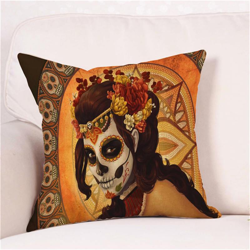 Halloween Cushion Cover Pillowcases Skull Floral Festival Home Decor Square Horror Comfortable Sofa