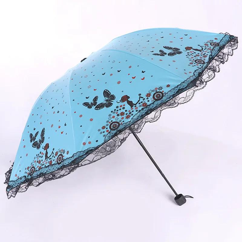 Creative Lace Umbrella with Fluttering Butterflies, 70% Off Layers of Black Coating for Sun Protection and Uv Protection, Dual-Purpose Sunshade