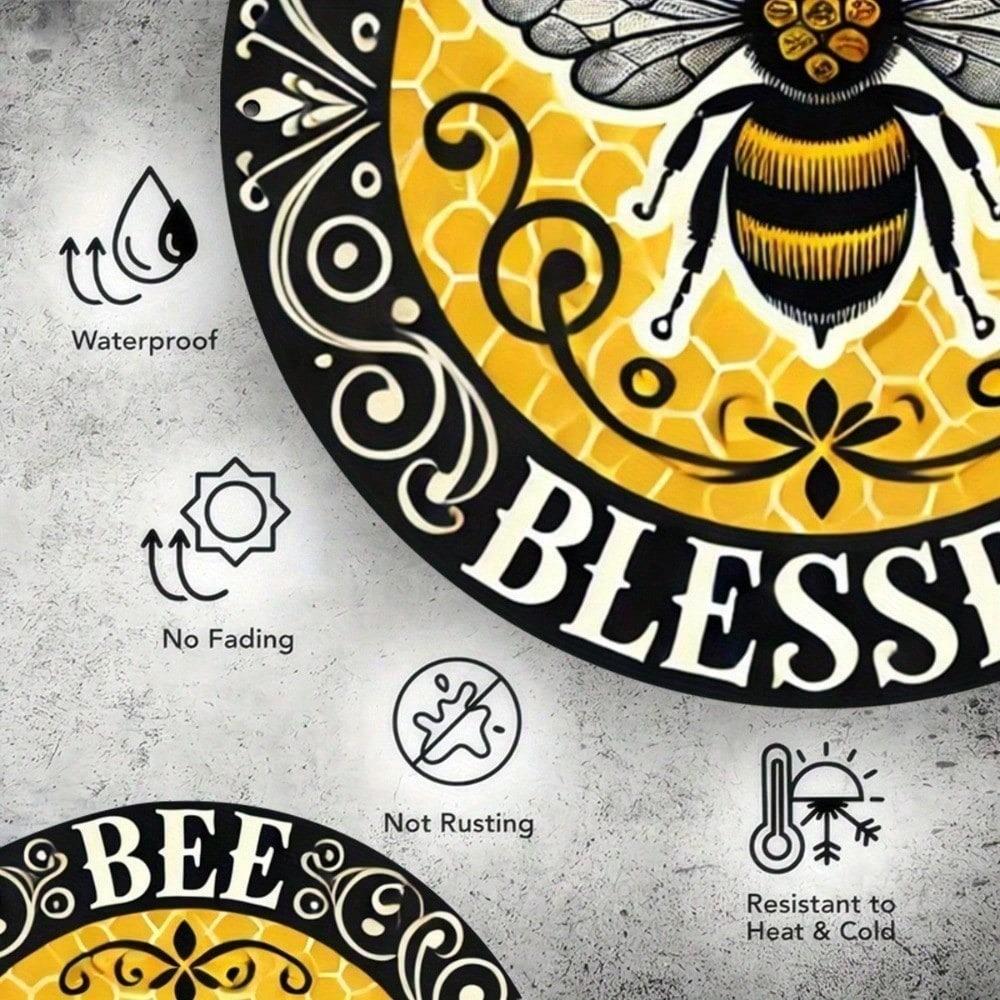 Vintage Bumble Bee 8x8 Inch Round Tin Sign Metal Wall Art Retro Plaque Home Pub Garage Decor