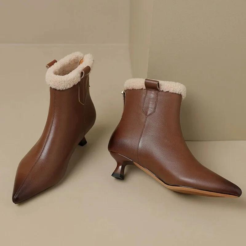 Fashion Woman Chelsea Ankle Boots Designer Snow Boots Winter Cotton Shoes 2025 Trend Pointed Toe Low Heels Fashion Botas Pumps Mujer