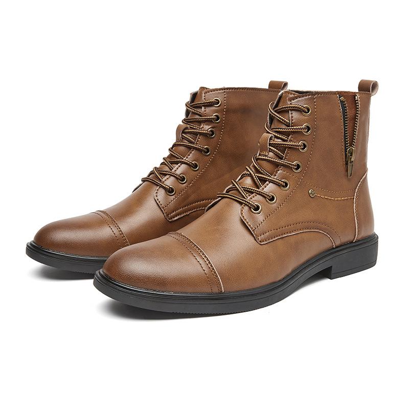 Men's British Style Winter Leather High-Top Boots for Casual Outdoor Workwear