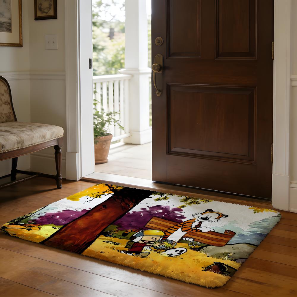CCalvin And HHobbes Anime Cartoon Floor Mat Soft Flannel Absorbent Mat Non-Slip Rug Home Bedroom Bathroom