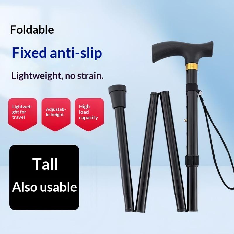 Foldable Telescopic Aluminum Alloy Trekking Pole Lightweight Multifunctional Elderly Hiking Walking Stick