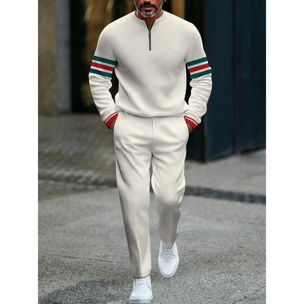 Spring Autumn 3D Printed Fashion Cool Men's Long-Sleeved Sets Half-Zipper Stand-Up Collar Men's Casual Sportswear Two-Piece set
