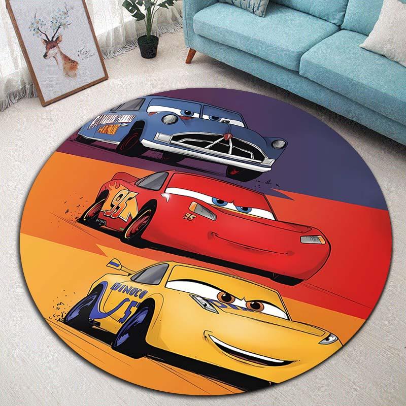 Tappeto Rotondo con Popolare Motivo Auto da Corsa Tappeto Circolare per Camera da Letto Bambini Tappetino Antiscivolo McQueen per Decorazione Casa
