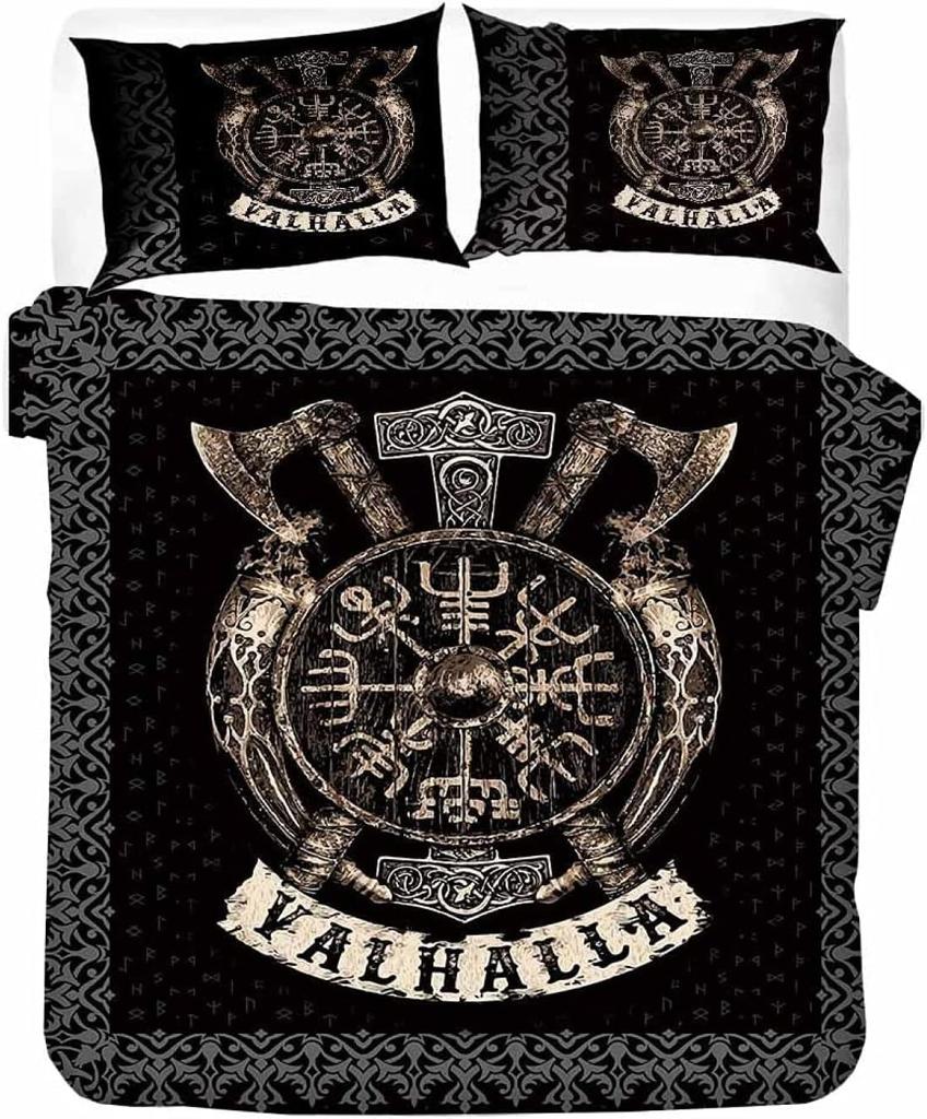 Viking Mythology Pattern Quilt Cover, Microfiber Bedding Sets 2 pcs with Zipper Closure and Pillowcase 75x50cm for Kids Adults