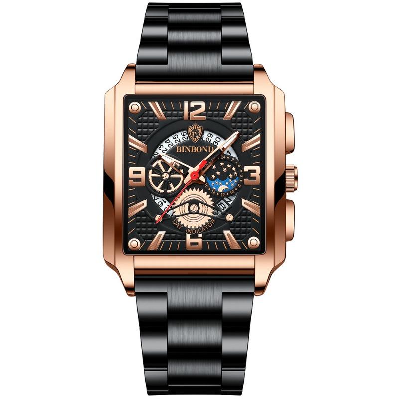 Top Brand Watch Square Hollow Multifunctional Quartz Watch Men s Belt Watch Men s Fashion Business Watch