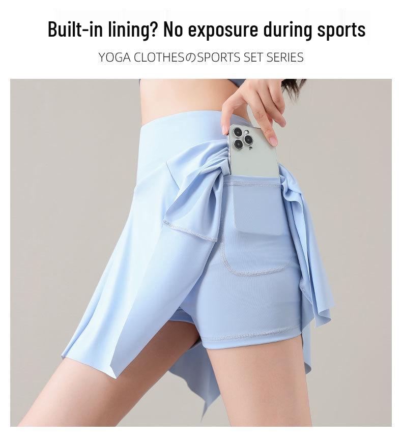 Women's Summer 2025 Quick-Dry Sportswear Set: Pleated Tennis Skort and Fitness/Yoga Outfit