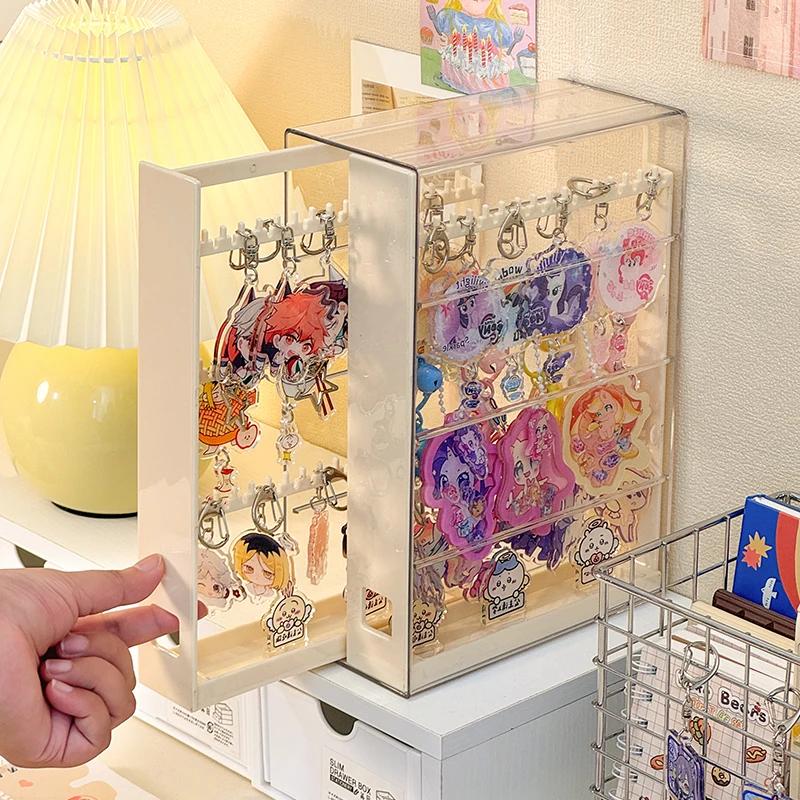 Keychain Display Stand Hanging Anime Pendant Organizer for Guka Small Doll Pendants Hook Desktop Acrylic Dustproof Storage Box