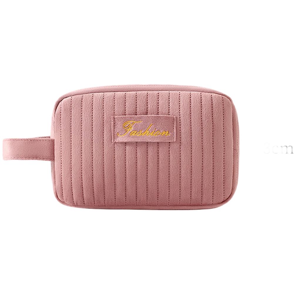 Velvet Cosmetic Bag with Handle for Travel Lightweight Dustproof Organizer with Multiple Compartments for Easy Makeup Storage розовый