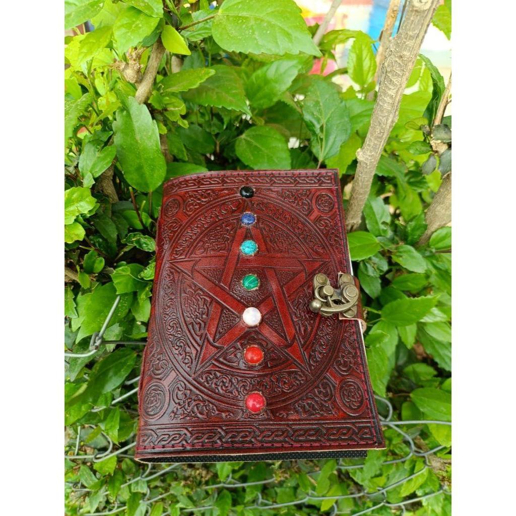 Leather Journal Notebook brown stone Pentagram Witch Craft Embossed Writing Handbook Leather Journal Book Office Diary College Sketchbook 5 x 7 inches