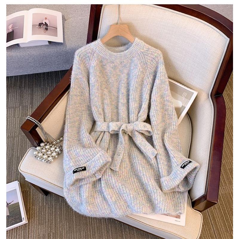 Pulover pentru Femei Toamnă Iarnă Îngroșat Pulover Cald Tricotat în Dungi Gât Rotund Strat de Bază Elastic Mânecă Lungă Jumper Supradimensionat Topuri