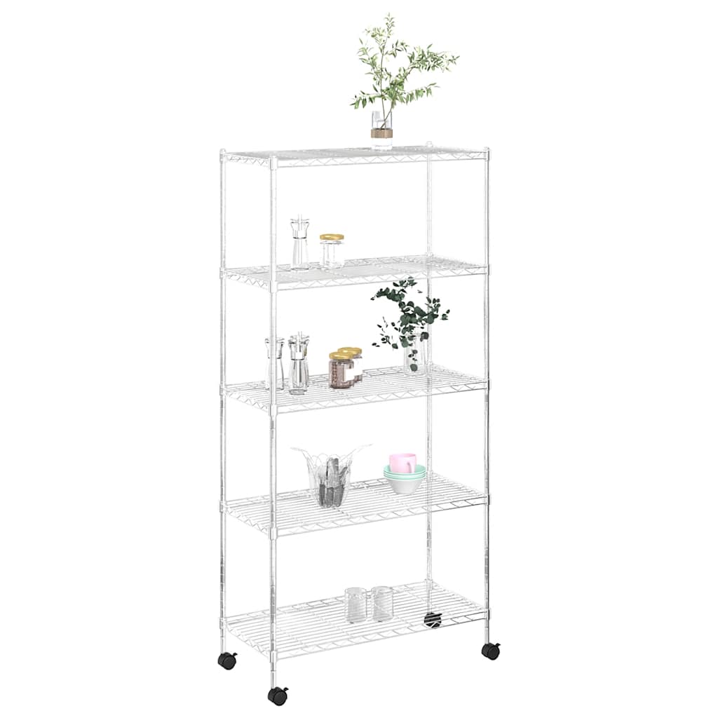 5 Shelf Mobile Storage Rack with Casters 75 x 35 x 155 cm Chrome Finish 250 kg Capacity