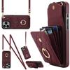 For iPhone 16 Pro Case Card Bag Leather+TPU Crossbody Phone Cover with Ring Kickstand