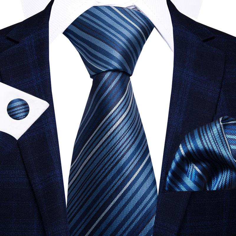 2025 Men'S Business Black Gift Box Striped Plain Tie Pocket Towel Tie Gift Set