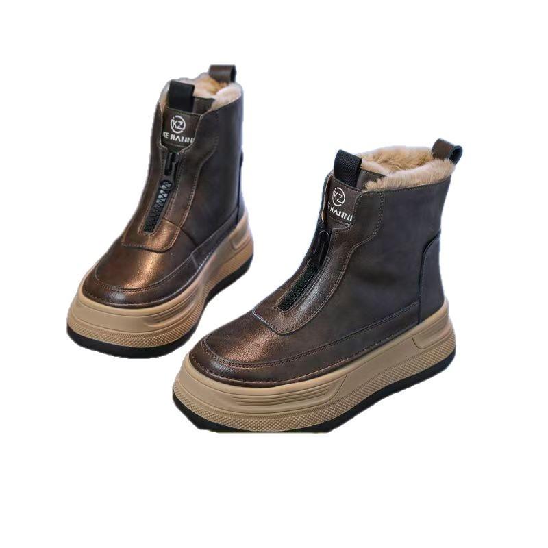Girls' snow boots winter new medium and older children's large cotton shoes children's velvet short boots non-slip little girl