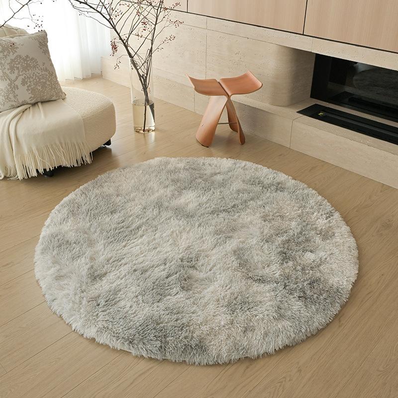 Checkerboard Round Fluffy Shaggy Rug Soft Long Pile Carpet for Bedroom Living Room Plaid Area Rug Kids Room Circular Mat