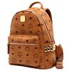 Mcm Stark Classic Vintage Floral Print Double-Sided Rivet Canvas And Leather Backpack Unisex And Couple Style Brown Cognac Color