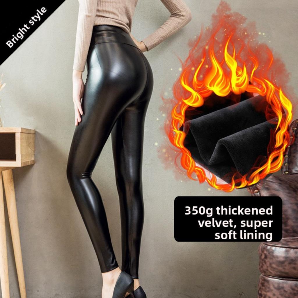 Leather Pants, Women's High Waisted Tight Pants, Hip Lifting New Style, Glossy Matte Autumn and Winter with Thick Fleece Leggings