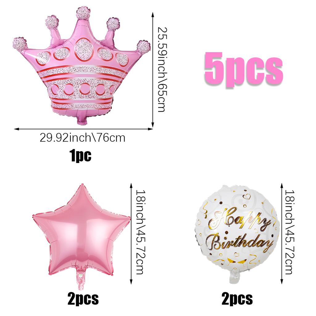 5pcs Crown Theme PE Decorative Balloon Set, Crown Shape Balloon, Happy Birthday Aluminum Foil Balloon Party Supplies