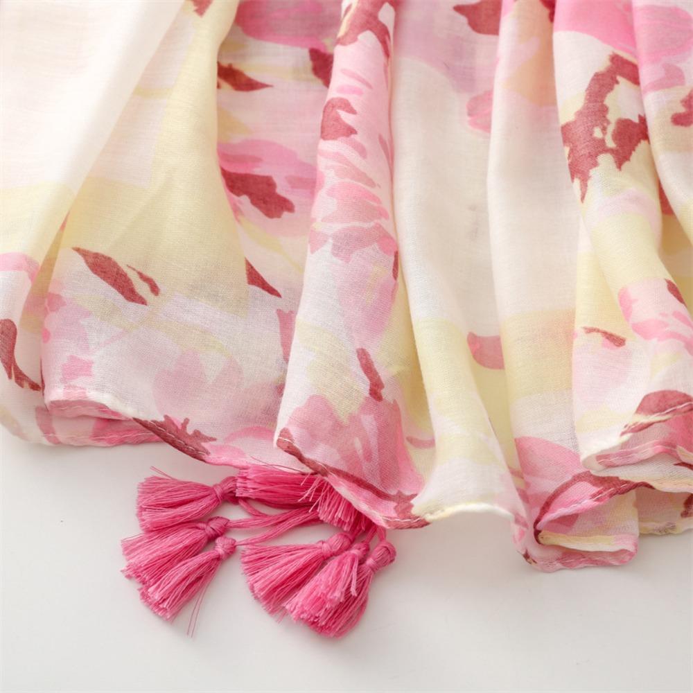 Korean Tassel Viscose Shawl Scarf Wash Painting Style Women Hijab Shawls Soft Thin Scarf  Beach