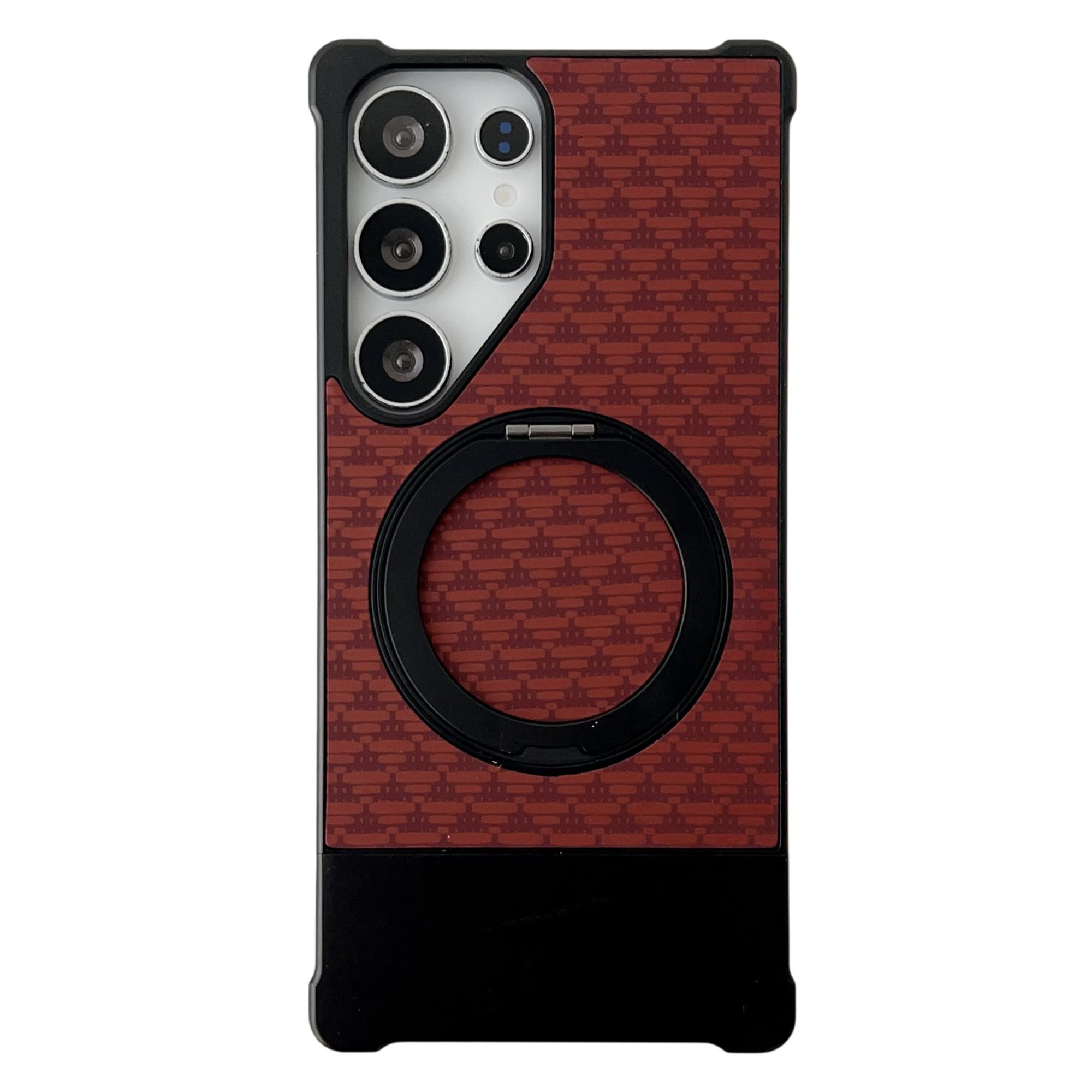 

For Samsung Galaxy S25 Ultra Magnetic Case Kickstand Metal Carbon Fiber Pull-Out Design Phone Cover