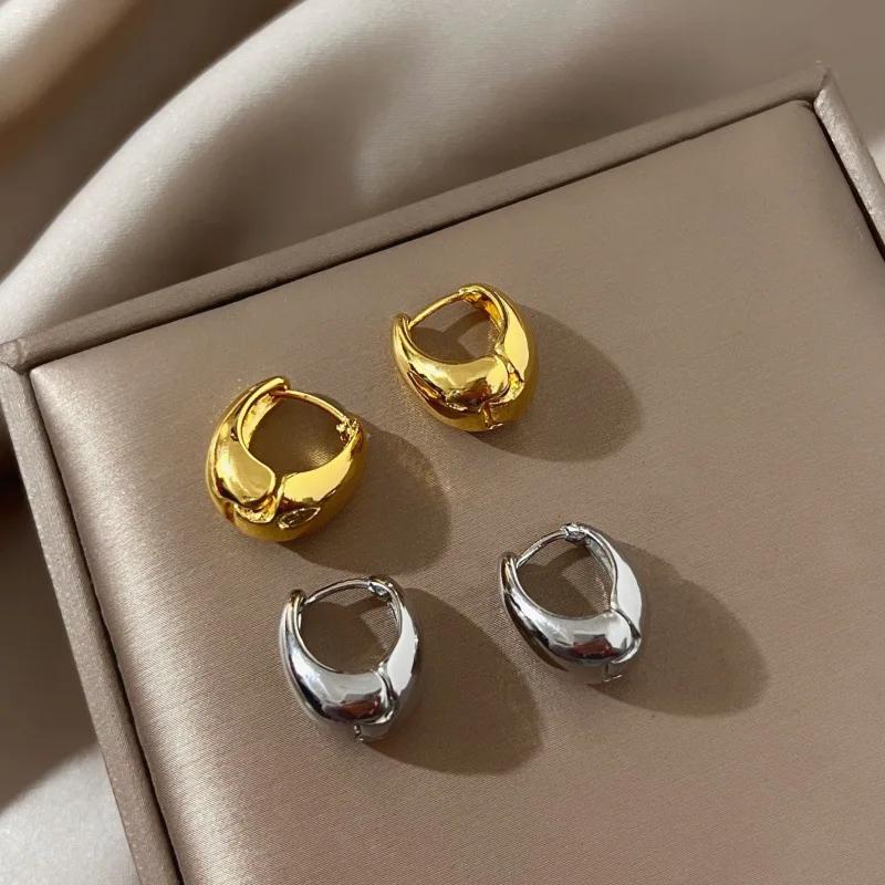 925 Silver Vintage Gold Round Earrings For Women Trendy Earring Jewelry Prevent Allergy Party Accessories Gift