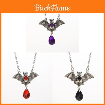 Vampire Bat Gothic Silver Necklace With Cross Chain For Halloween Party Decor