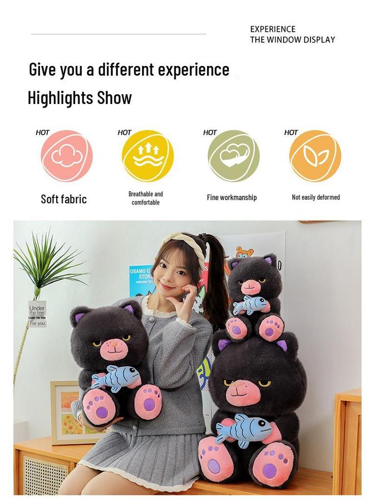 Internet Celebrity Black Cat Plush Doll - Funny Devil Kitty Children's Toy