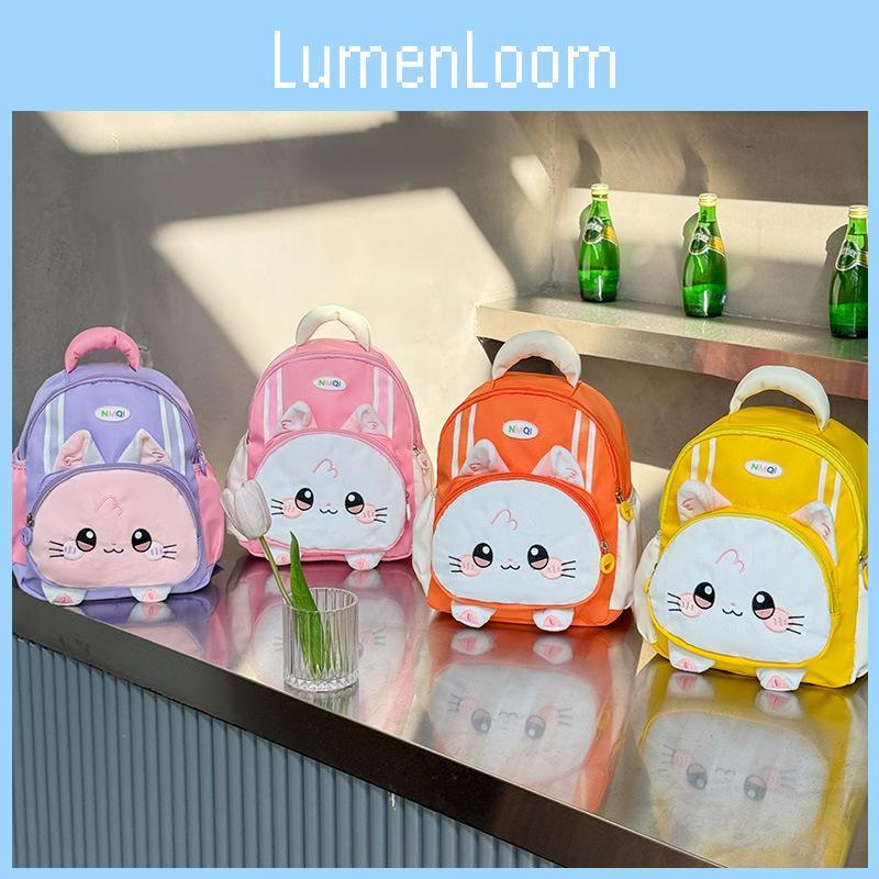 Print Pattern Cat School Backpack With Breathable Nylon Material Gift Schoolbag