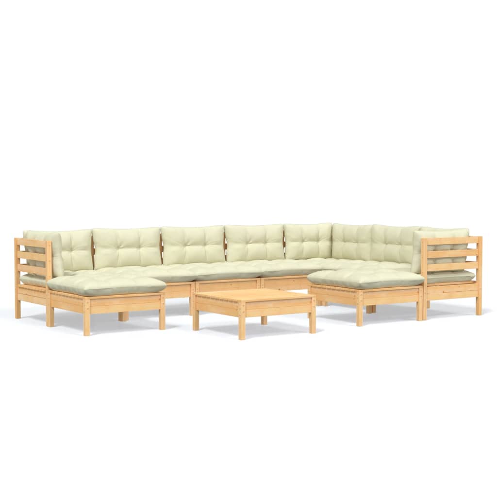 Vidaxl 10-Cz. Garden Lounge Set, Cream Cushions, Pine