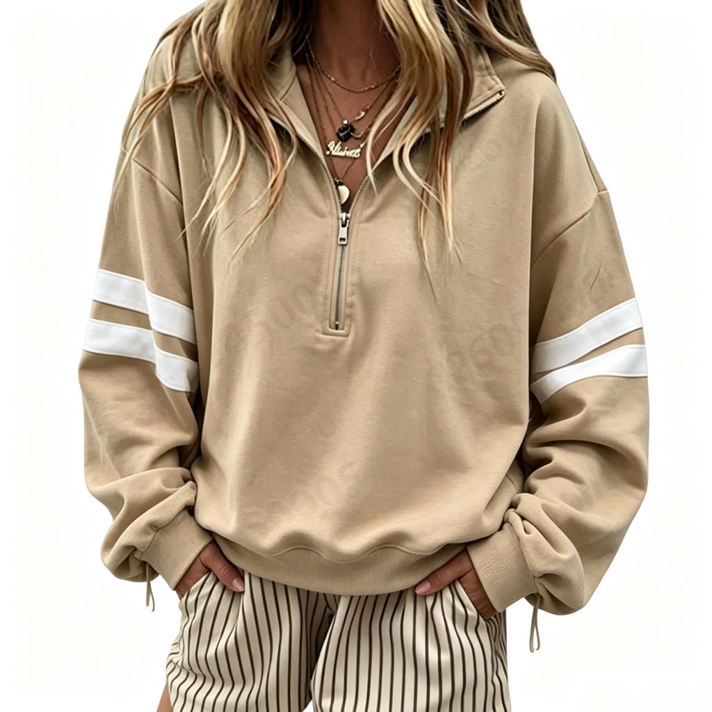 Women's Color Block Long Sleeve Zip Up Hoodie Casual Pullover