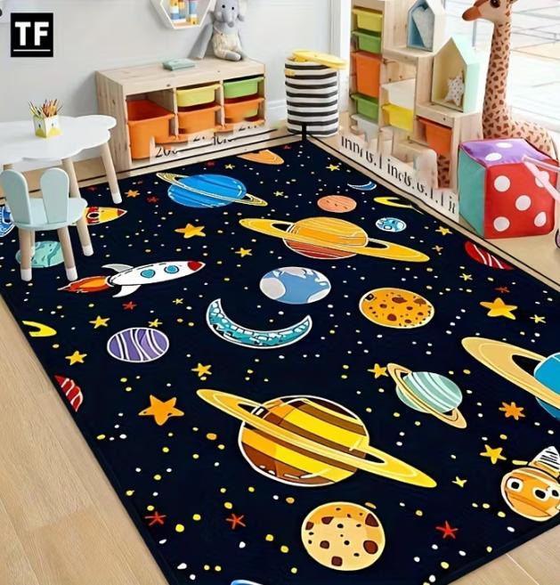 Space Themed Area Mat with Vivid Milky Way Planetary Design Soft Floor Mat Suitable for Living Room Bedroom Office Decoration