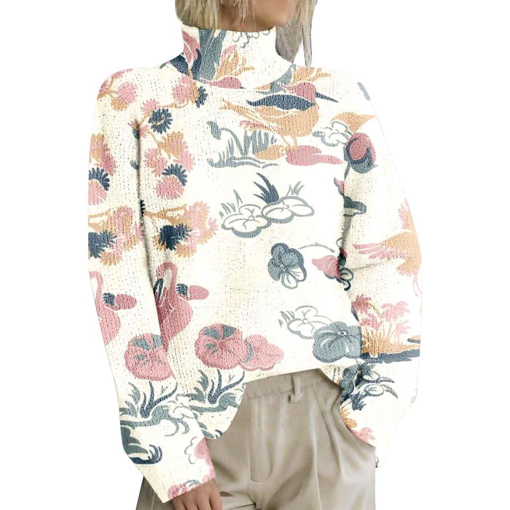 High-Neck Printed Pullover Sweater LYH0911