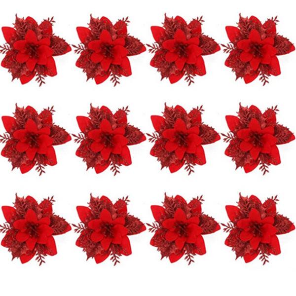 5pcs 14.5cm Glitter Artifical Christmas Flowers Mreey Christmas Tree Decoration Happy New Year Ornaments Xmas Fake Flowers Natal