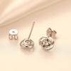 PAG&MAG Korean Style 925 Silver Stud Earrings with Round Zircon and Rotating Pinwheel Design for Women